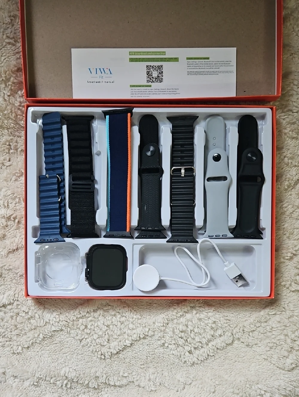 Interchangeable Smartwatch Bands + Charger Set - Blue, Black, Gray, Navy